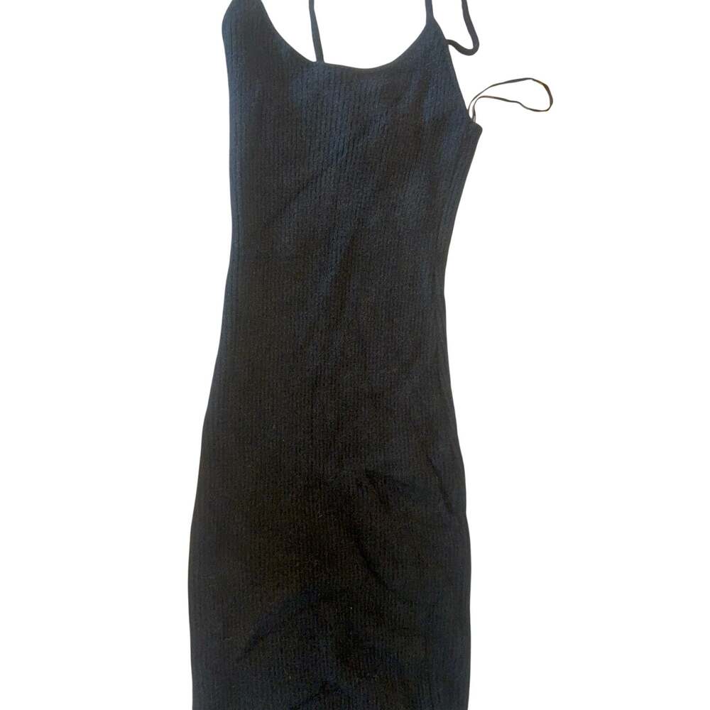 FOREVER21 Women's Midi Dress Ribbed Knit Black L Casual Party Night Out
